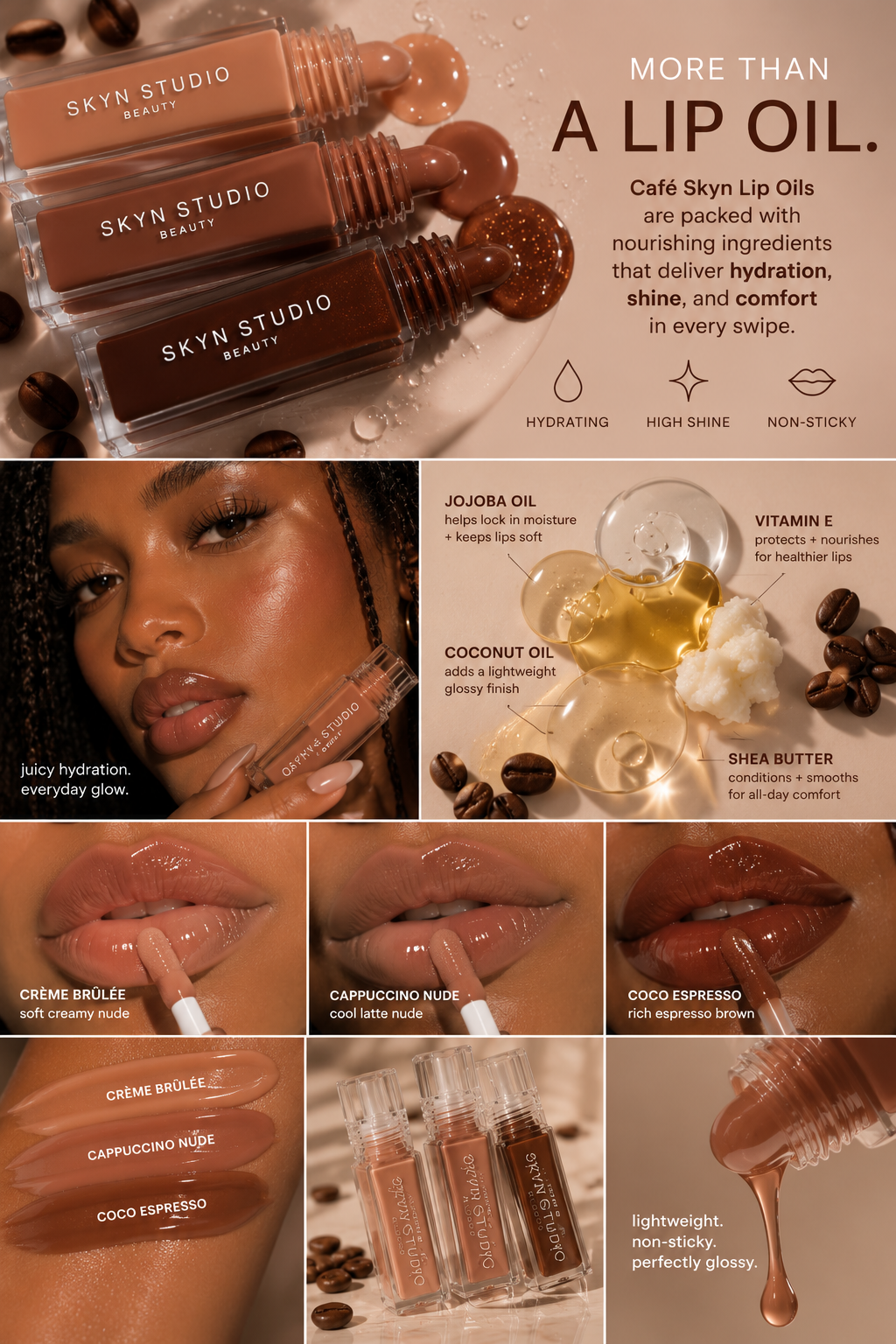 Cafe Skyn Coffee Nude Collection Lip Oils